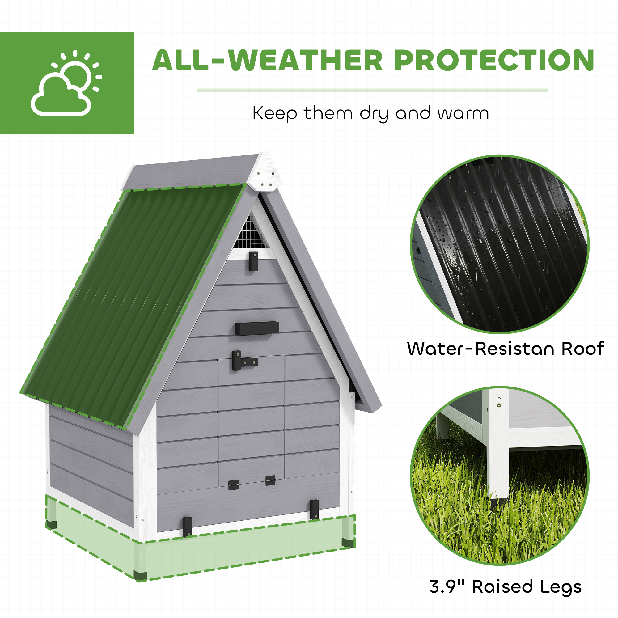 Chicken Coop For 2 Chickens, Outdoor Wooden Chicken House With Removable Nesting Box & Roosting Bar, Tray, Ramp — imagen 4