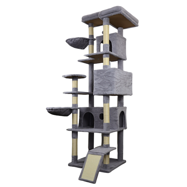 Torre para Gatos Gris Oscuro con Base Ancha, 3 Condos de Escondite Grandes, 11 Postes de Rastrillado Sisal, Escalera de Rastrillado Sisal, 2 Hamacas, Plataforma Superior Grande, Muchos Perch de Aterrizaje y Juguetes Interactivos — imagen 4
