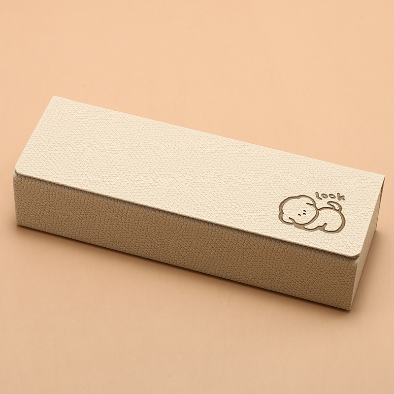 Handmade Square Eyeglasses Case with Embossed Palm Print Cute Puppy Cartoon Design Hard Shell Glasses Box — image 4