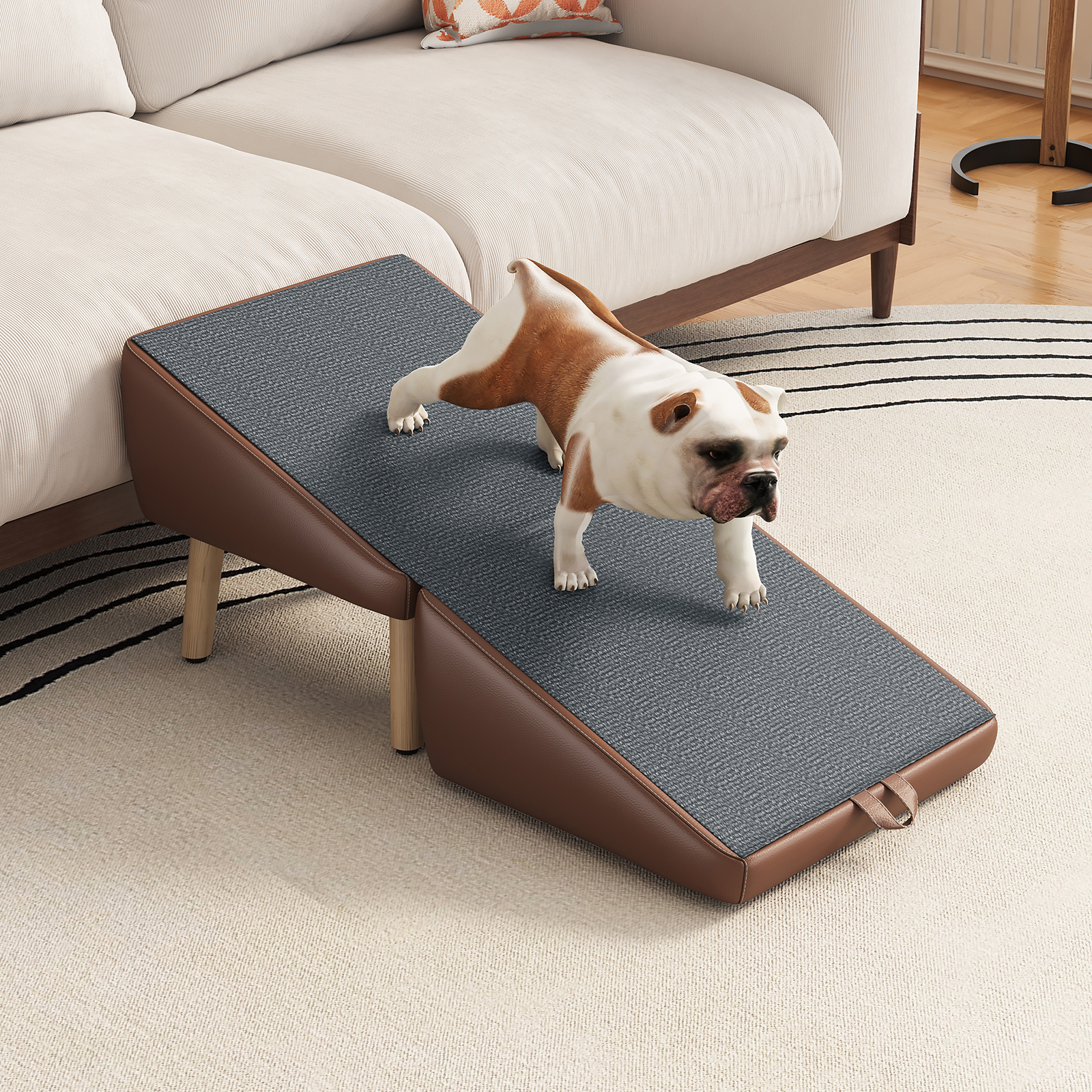 Escaleras para Perros Compactas 2 en 1 de Madera para Canes y Camas, Rampita para Mascotas con Diseño de Sofá (MARRÓN) — imagen 3