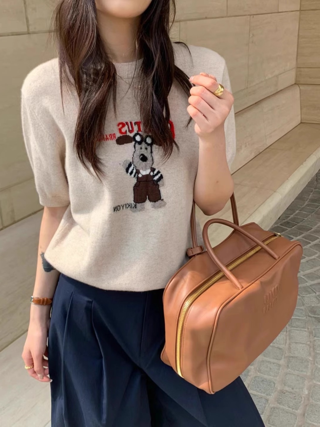 Cartoon Dog Short Sleeve Knitted Shirt for Women — image 9
