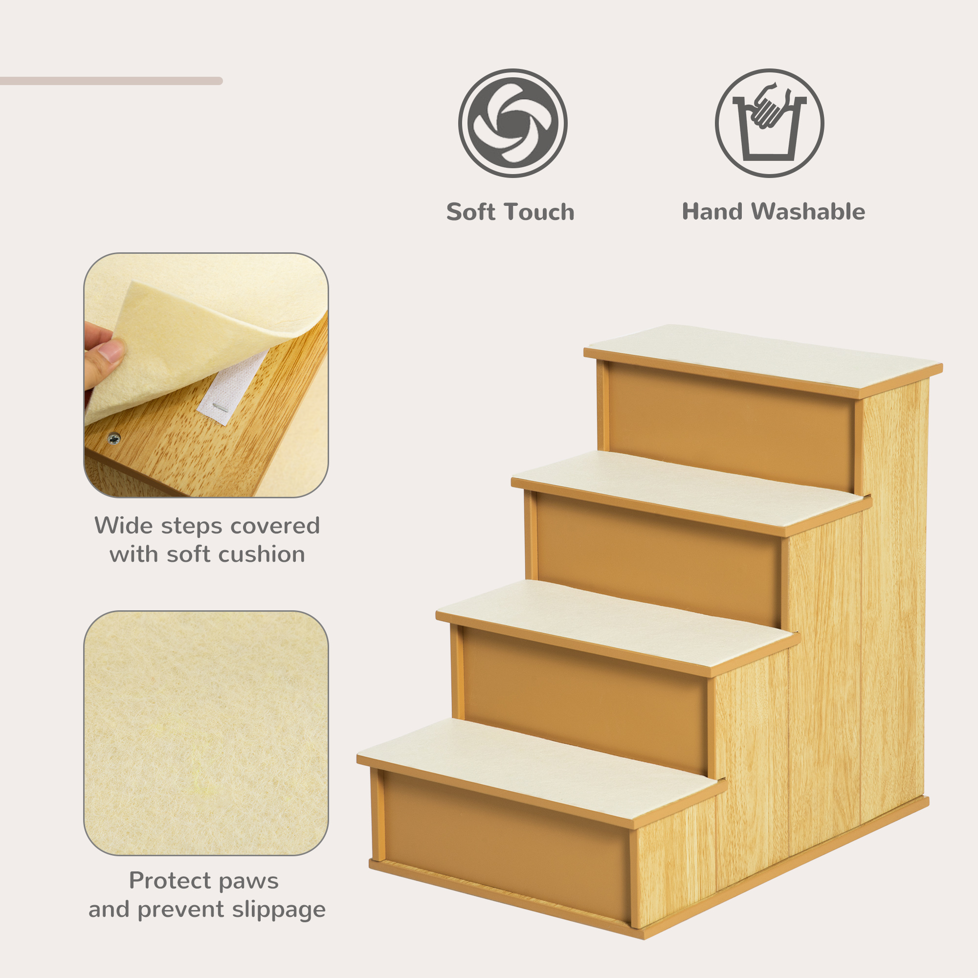 Pet Stairs, Small Pet Steps with Cushioned Removable Covering for Dogs and Cats Up To 22 lbs, Natural — image 7