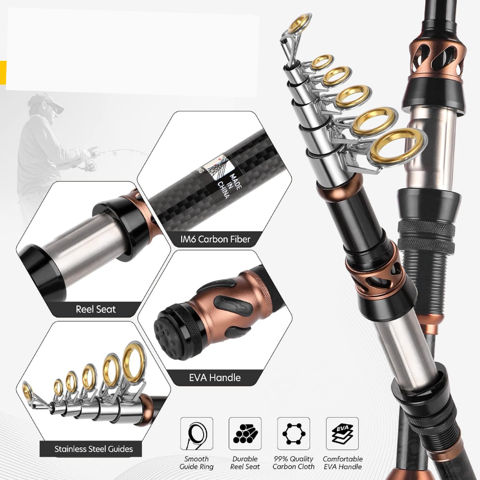 Telescopic Carbon Fiber Fishing Rod & Spinning Reel Combo — image 2