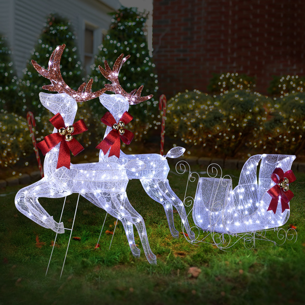 Trineo de Renos, Luz Blanca, Malla en Polvo, Luces Navideñas, Reno — imagen 3