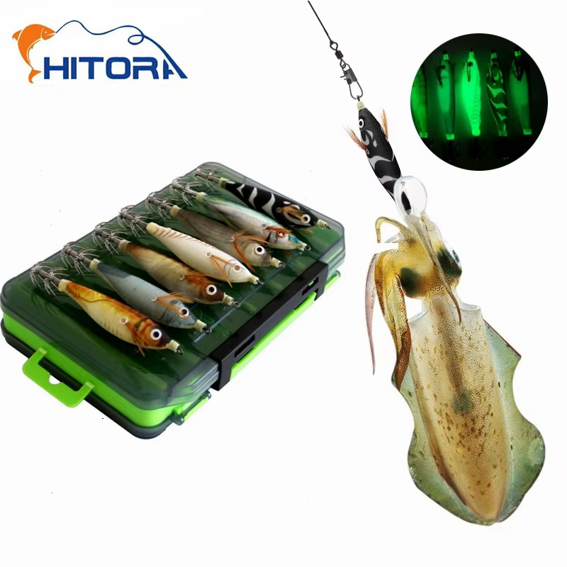 14pc Fishing Lures Kit Horizontal Squid Jig Bait Artificial Luminous Webfoot Octopus Egi Lure Wobbler Cuttlefish Hook Sea Tackle — image 1
