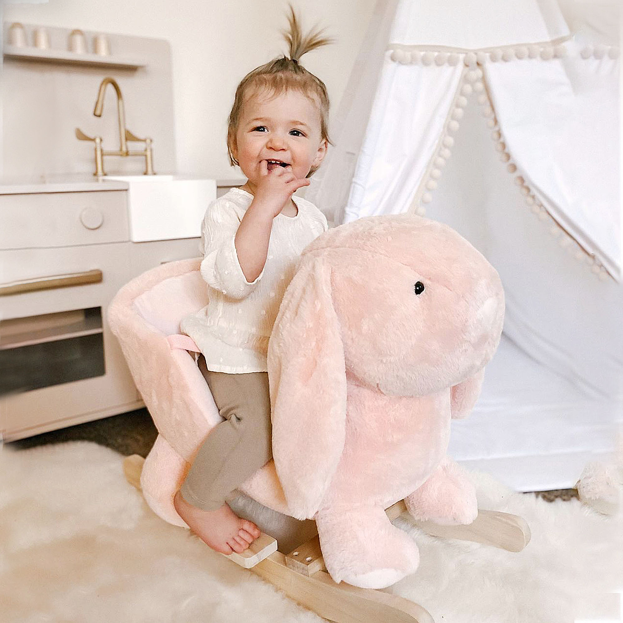Cavalo de Madera con Sonido de Conejo Rosado para Niños — imagen 1
