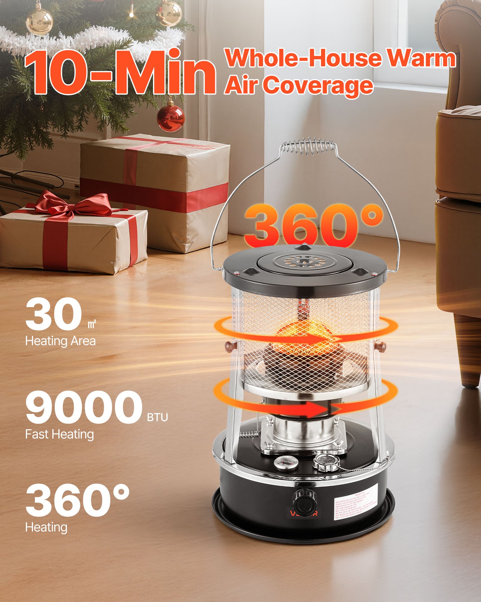 Calentador y Estufa Portátil de Queroseno de 9000 BTU, 2 en 1, Calentador No Eléctrico para Interior y Exterior con Altura y Llama Ajustables, Fácil de Guardar, para Camping, Caza, Cocina, Hogar, Garaje, Negro — imagen 3