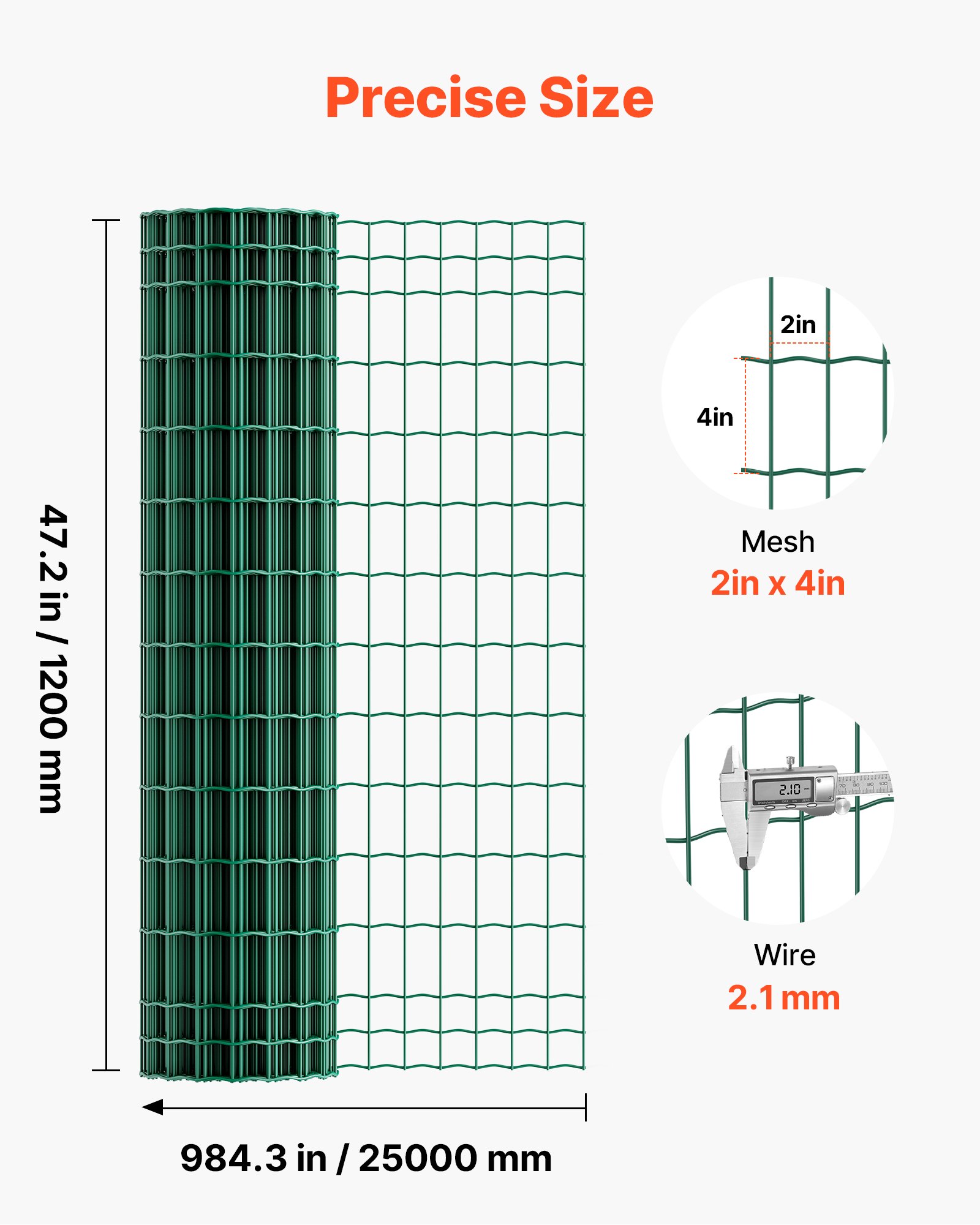 Farm Fence, 47 X 984 In, 2 X 4 In Mesh 2.1mm Galvanized Steel Wire Fencing For Cattle, Hog & Sheep, Heavy Duty Vinyl Coated Livestock Fence For Animal Enclosures, Cage Wire, Garden Fences, Green — imagen 3