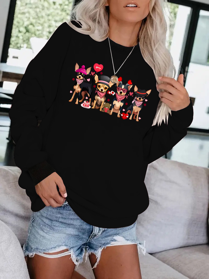 Dog print round neck fleece hoodie — image 7