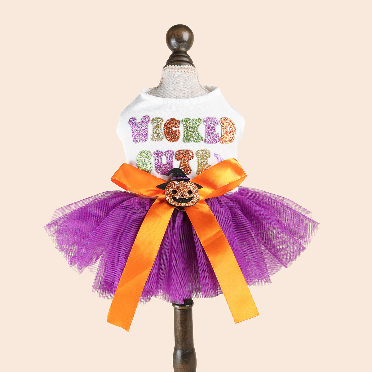Purple Mesh Pumpkin Witch Pet Halloween Dress with Colorful Sequin Letters Dog Princess Dress Pet Party Costume — image 6
