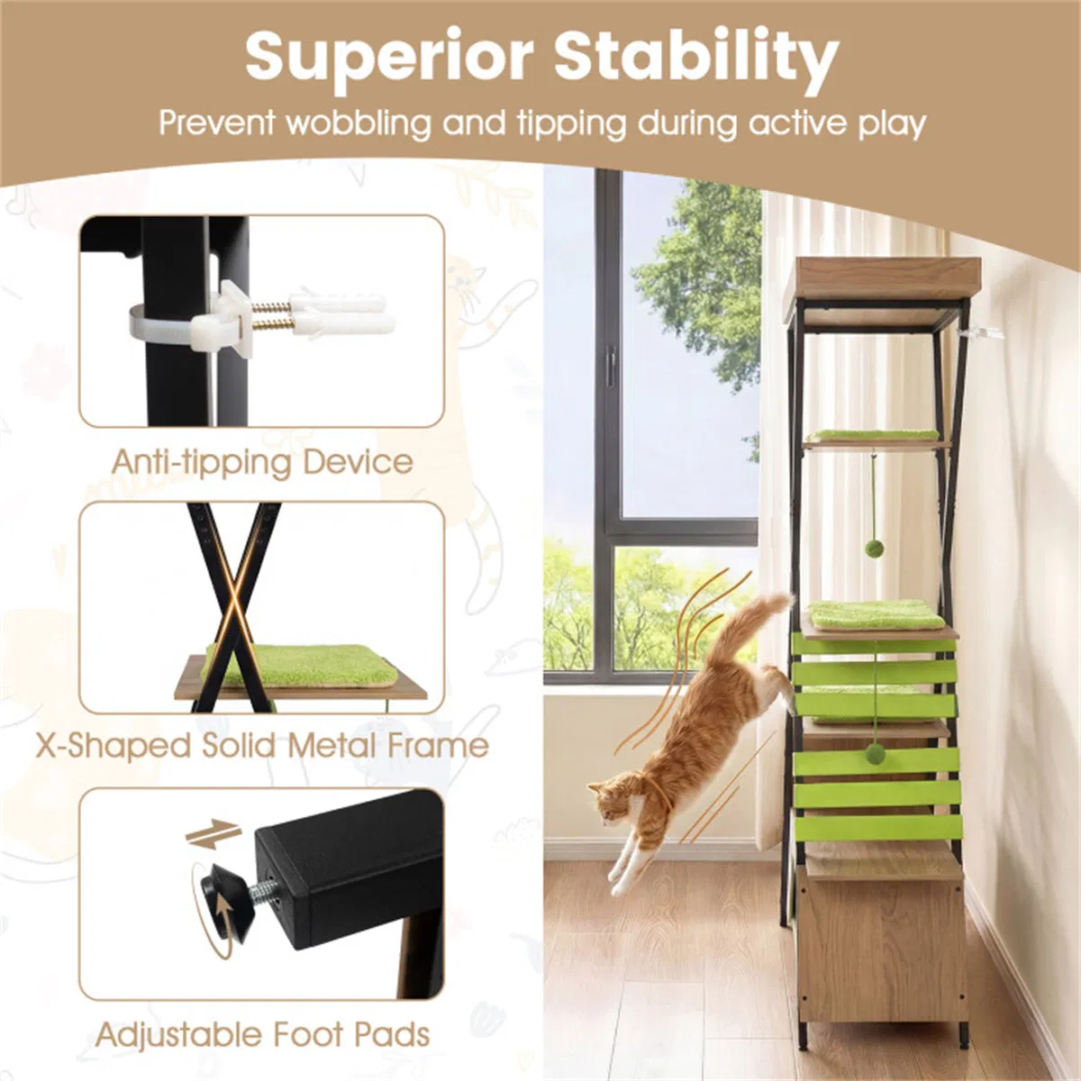 73" Multi-Level Cat Tree with Condo & Perch, Multi-Cat Climbing Tower with Scratching Pad & Interactive Toys — image 8
