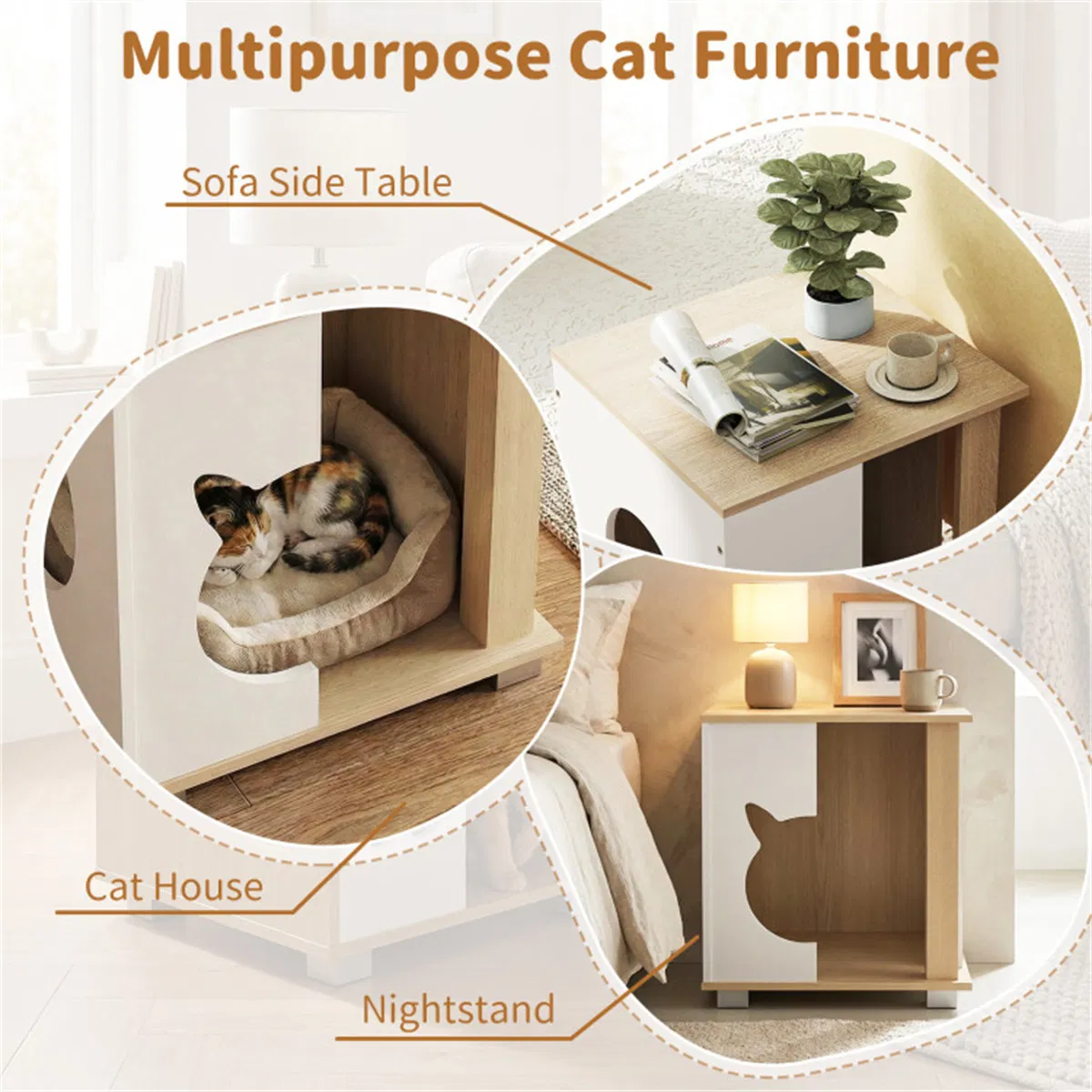 Multipurpose Wooden Cat House Nightstand, Sturdy Metal Base Anti-Slip Pet Furniture — image 9