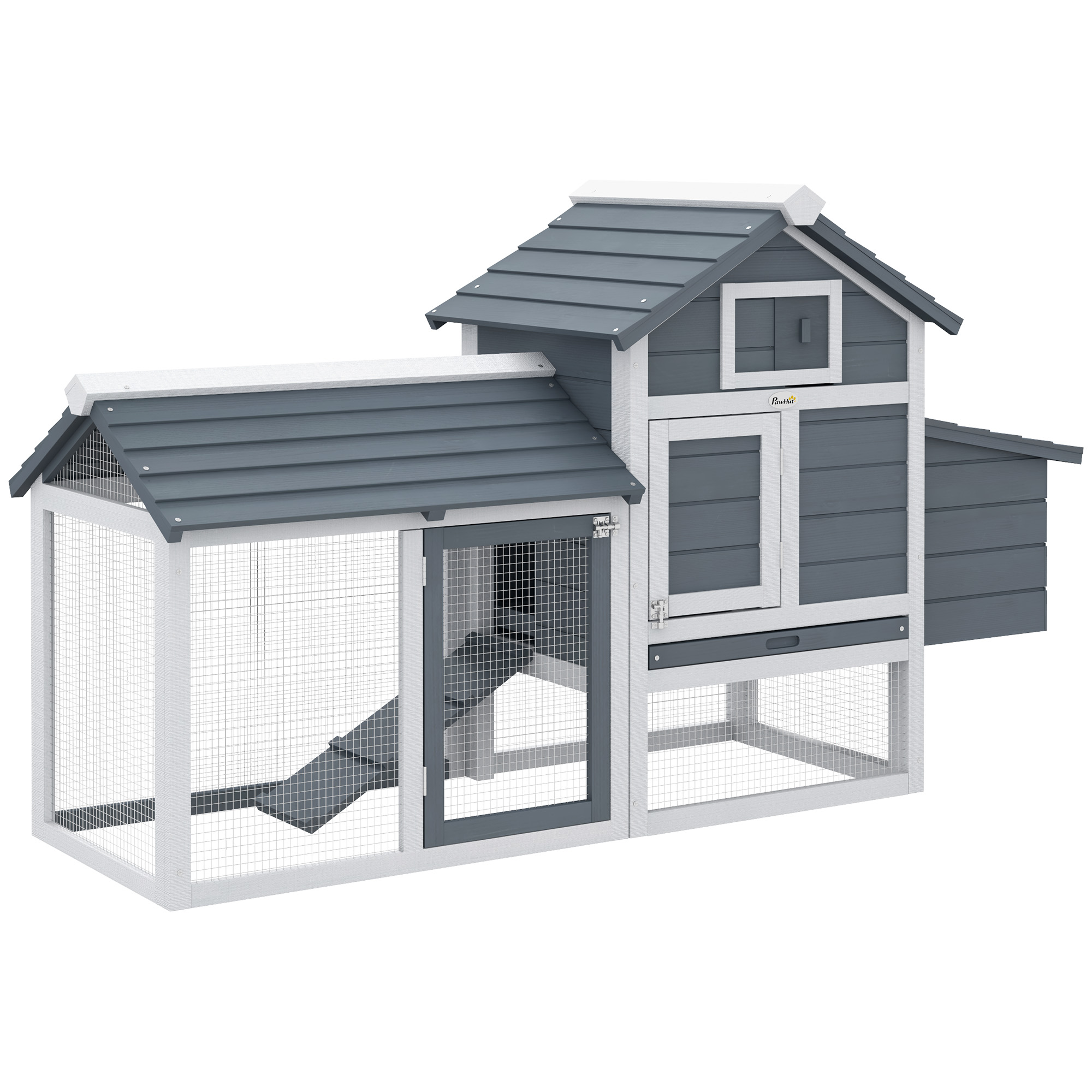 PawHut 59 Small Wooden Chicken Coop Hen House Poultry Cage For Outdoor Backyard With 2 Doors, Nesting Box And Removable Tray, White — imagen 1
