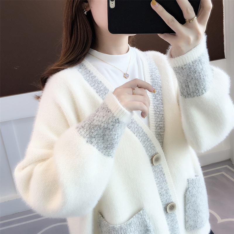Fall New Women's Knit Cardigan Sweater Loose Outerwear Water Rabbit Fur Top Coat — image 10