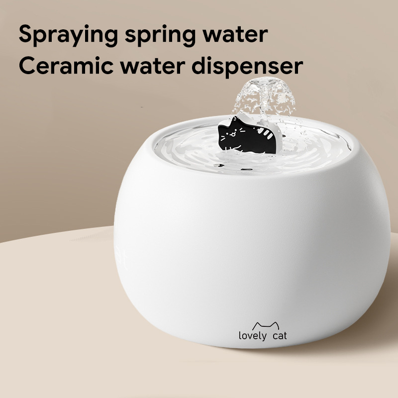 Cartoon Kitten Pet Ceramic Water Dispenser Dual Color Electric Flowing Water Circulation Filter Home Water Machine — image 1