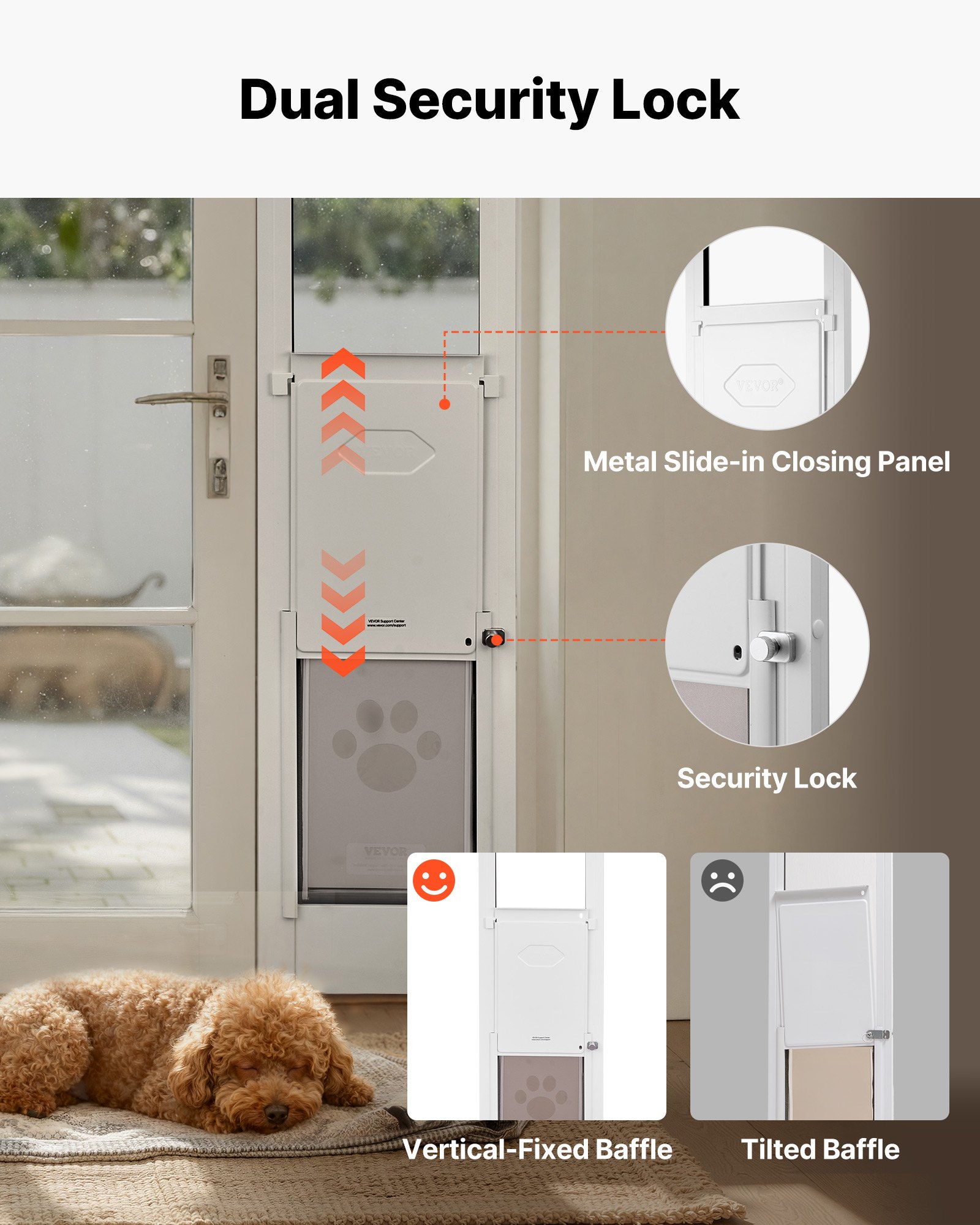 Dog Door For Sliding Glass Door, 91 To 96 In Adjustable Height, Aluminum Alloy Frame With Metal Rotating Hinges, Lock Design, 8 1/4 X 12 1/4 In Flap, Sliding Glass Pet Door For Renters — imagen 5