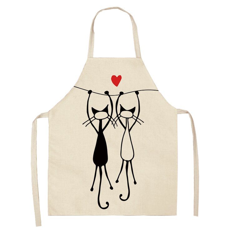 Cat Kitchen Aprons For Women Cotton Linen Bibs Household Cleaning Pinafore Home Cooking Apron kids kitchen barber — image 9