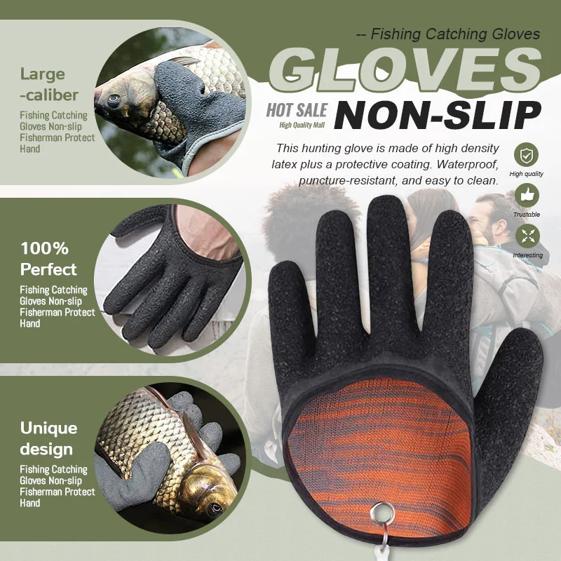 Fishing Gloves Anti-Slip Protect Hand From Puncture Scrapes Fisherman Professional Catch Fish Latex Hunting Gloves Left Right — image 14