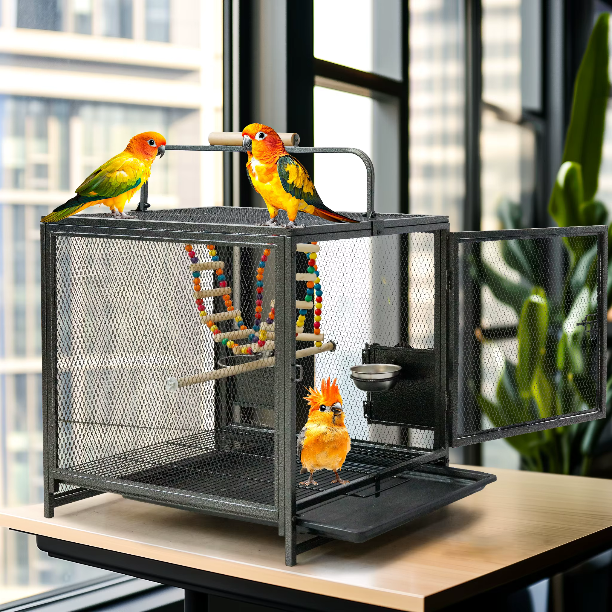 Large Metal Bird Cage for Cockatiels Parakeet Lovebirds Parrot Cage Flight Cage with Hammock Swing Toy and Perch Stand — image 2
