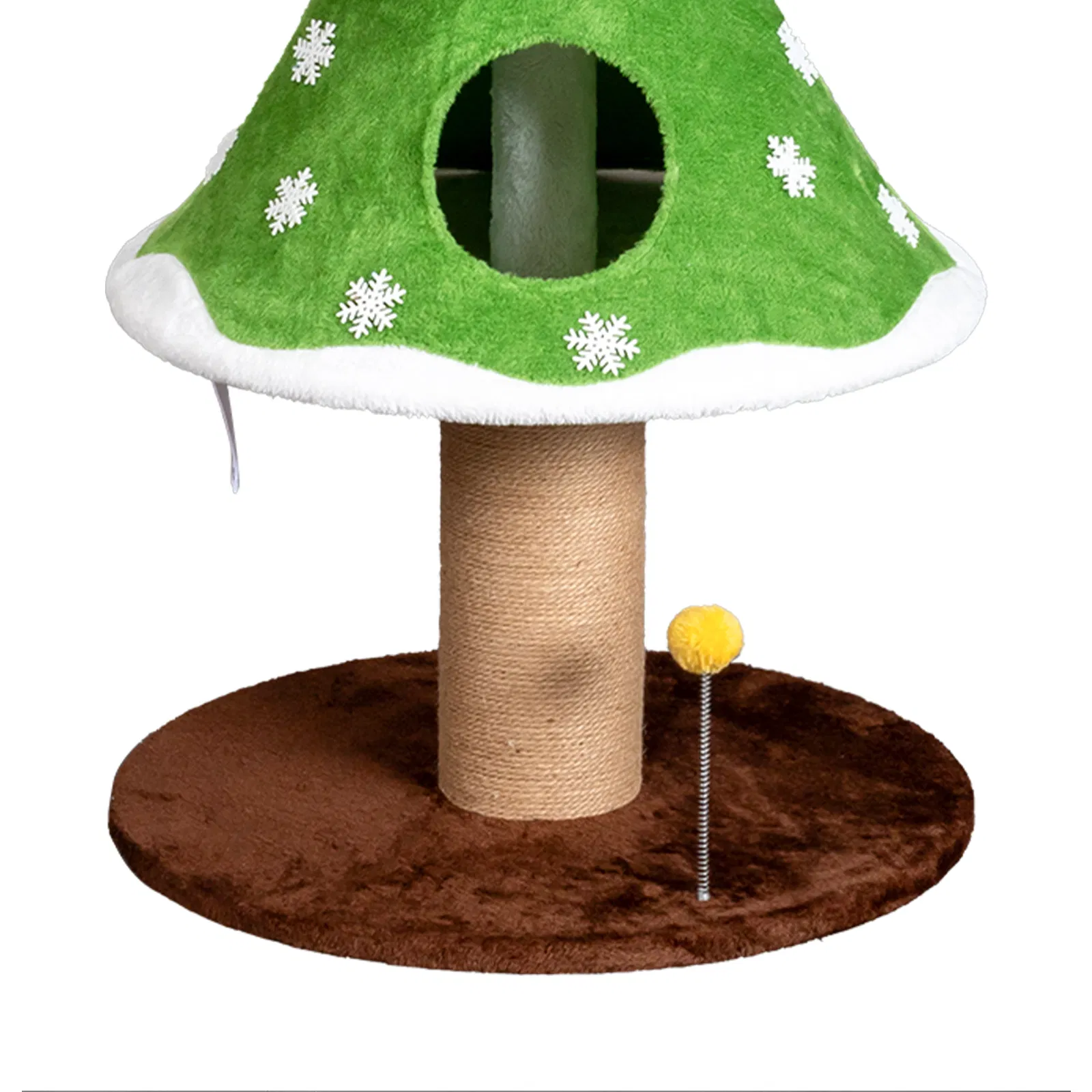 Large Tall Christmas Tree Cat Tower with 2 Cat Condos & Scratching Post, Soft Fleece Cat Tree with Teaser Toy & Sturdy Base & Built-in Openings for Indoor Cats, Green & White — image 5