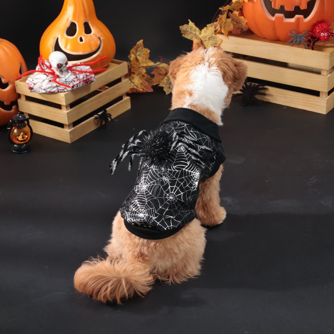 Pet Halloween Spiderweb Costume Decorative Clothing for Dogs, Black Dog Coat Outdoor Decoration — image 4