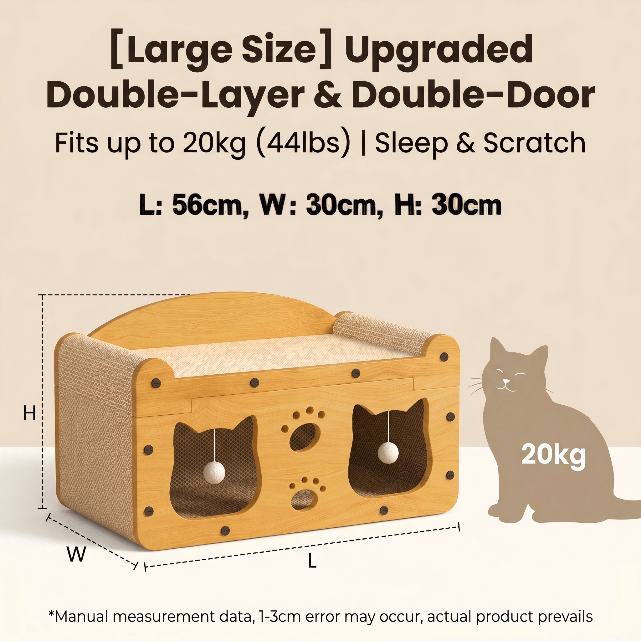 Casa de Gato Multiestilo con Dos Capas: 2 Niveles Grande para Perros y Gatos con Cartón Corrugado, Bolas Suspensas Interactivas y Soporte Cervical Ergonómico para Hogares con Muebles — imagen 5