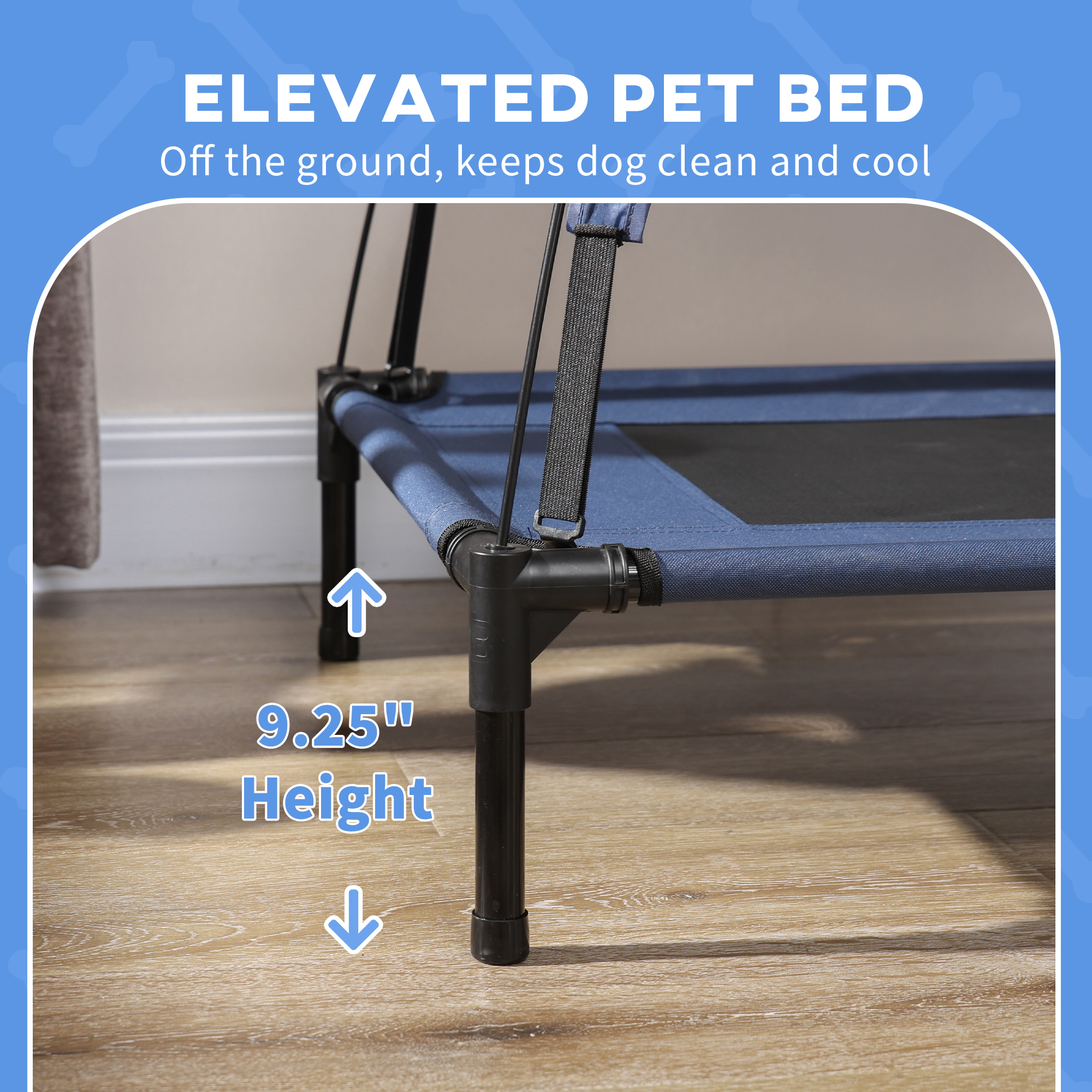 48" x 36" Elevated Portable Dog Cot Cooling Pet Bed with UV Protection Canopy Shade, Dark Blue — imagen 3
