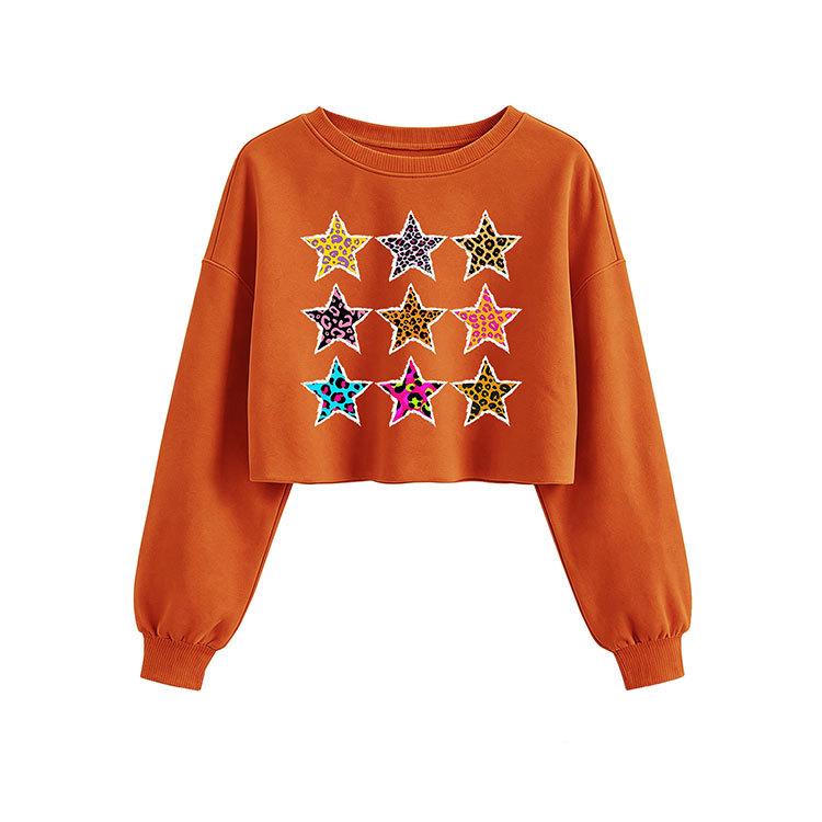 Leopard five pointed star pattern women's short long sleeved sweatshirt — image 1