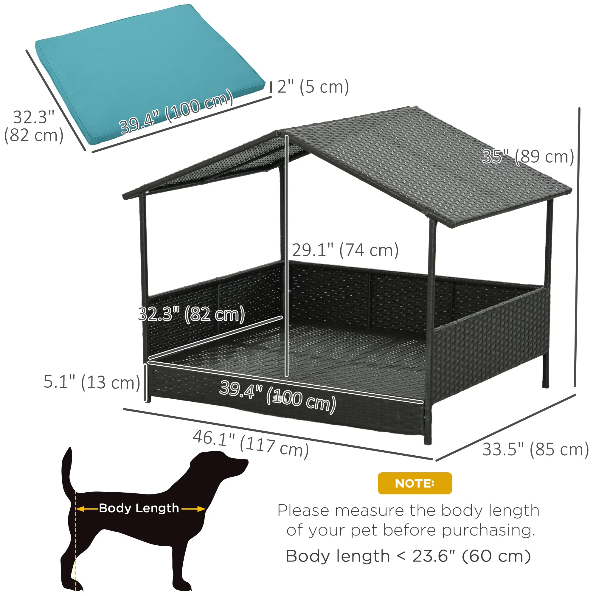 Outdoor Dog House Wicker Dog Bed with Soft Cushion Washable Cover, for Medium Large Dogs Indoor Outdoor, Blue — image 2