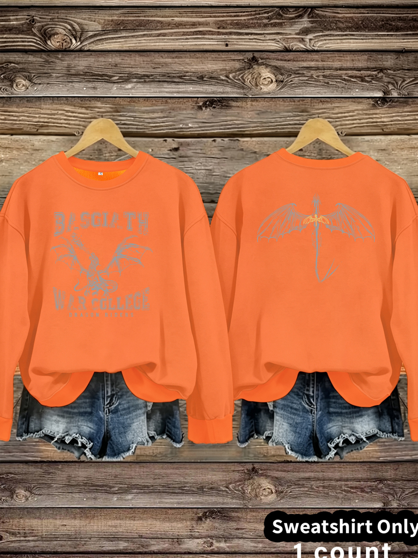 Fantasy Dragon and Bat Printed Round Neck Velvet Hoodie — image 12