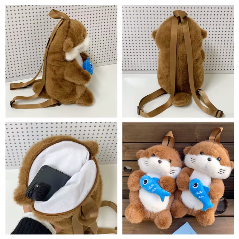 Adorable Otter Holding Fish Plush Backpack Capybara Cute Girls Trendy Backpack Casual Gifts for Children — image 5