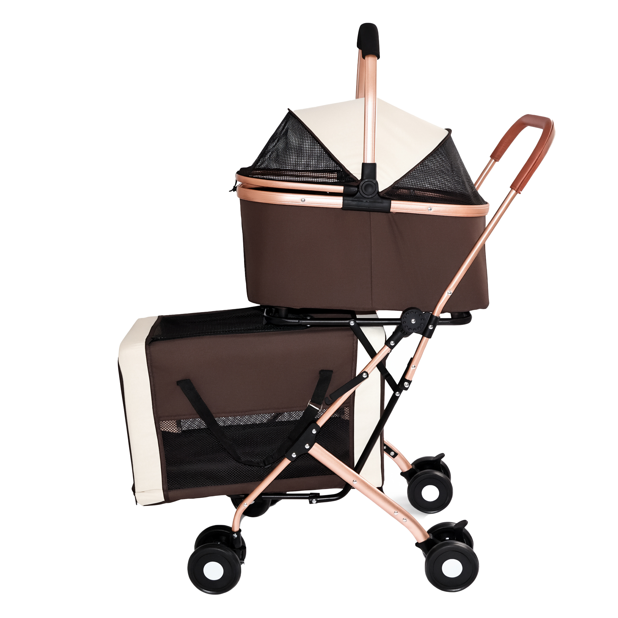 Cochecito Doble para Mascotas 3 en 1 para Perros y Gatos Pequeños y Medianos, Marco Plegable Convertible en Bolso Transportador, Ruedas Antichoque con Sistema de Freno, Doble Correa de Seguridad Fija para Hogares con Varias Mascotas — imagen 3
