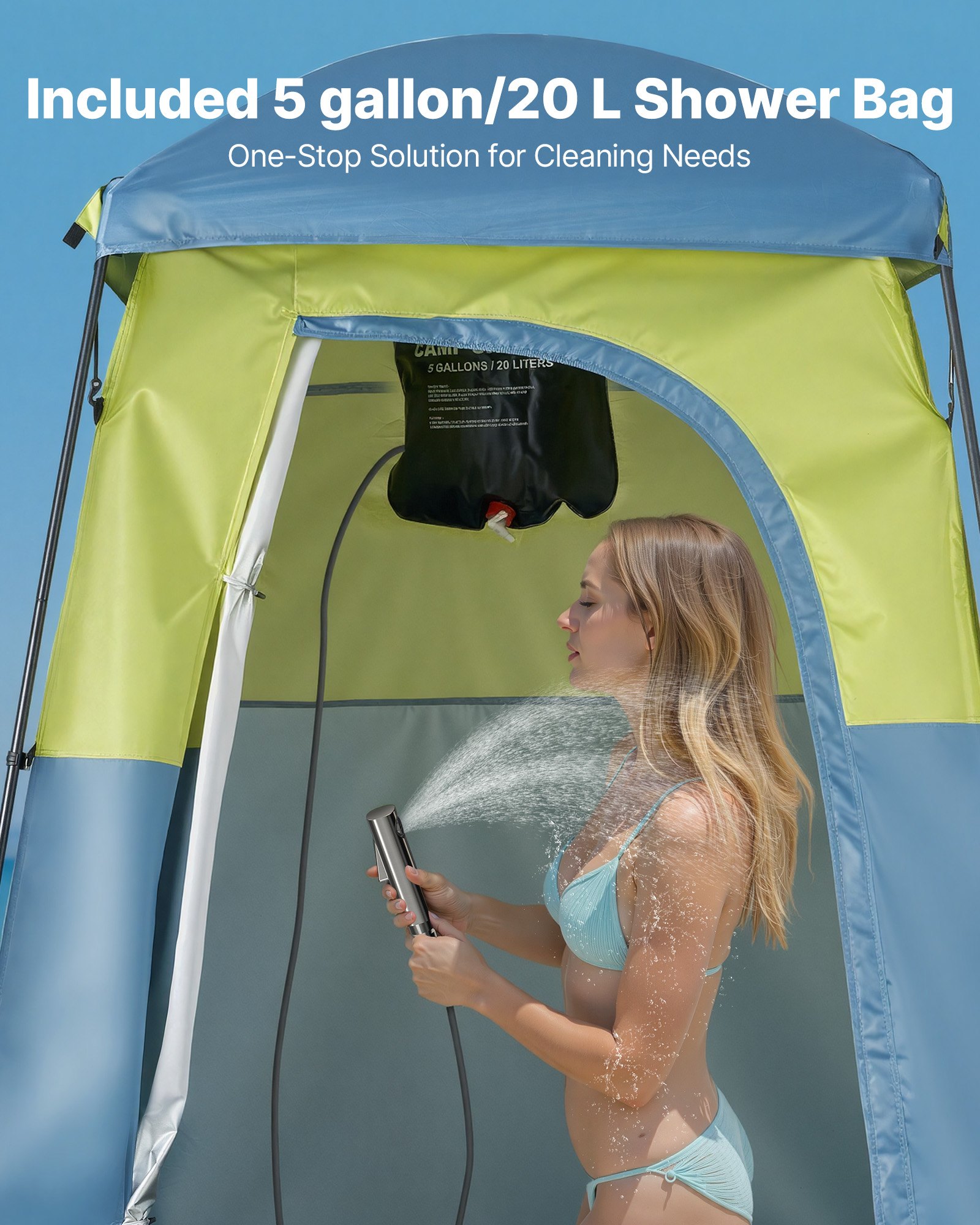 Camping Shower Tent, 1 Room, Portable Privacy Tent Changing Room With Shower Bag, Ground Stakes, Ropes, Carry Bag, And Support Poles, 150D Oxford Fabric With Silver Coating, For Camping, Fishing — imagen 5