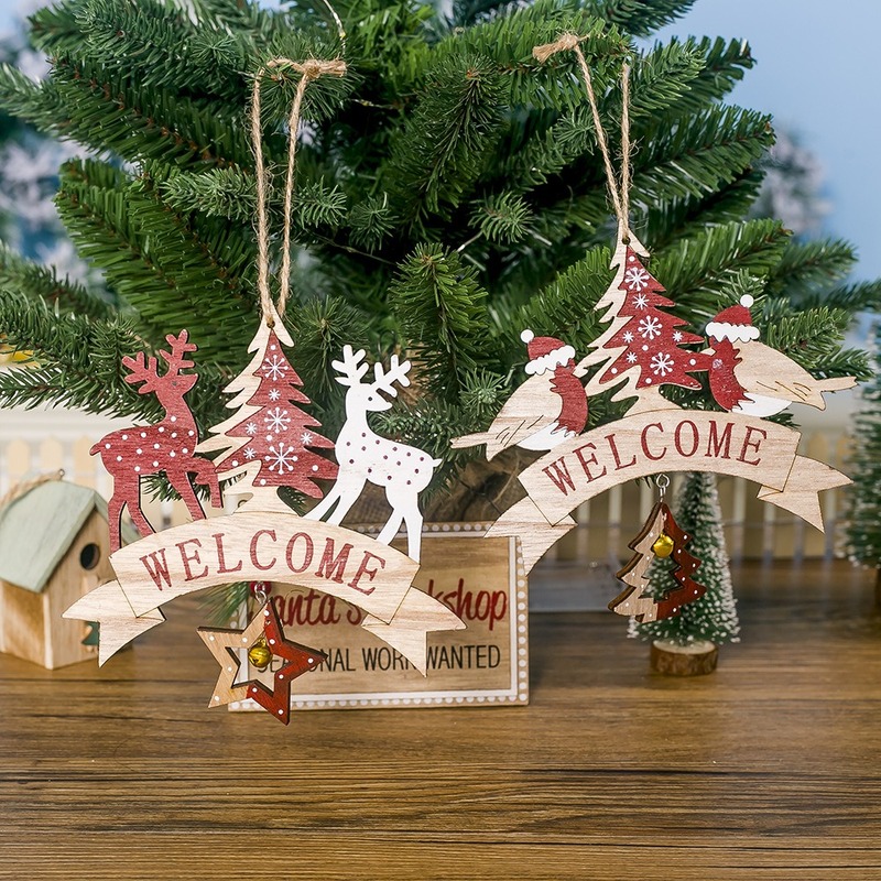 Decoraciones Navideñas de Madera Letras Impresas Árbol de Navidad Ciervo Pájaros Campanas Pendiente Decoración para Árboles Navideños — imagen 1