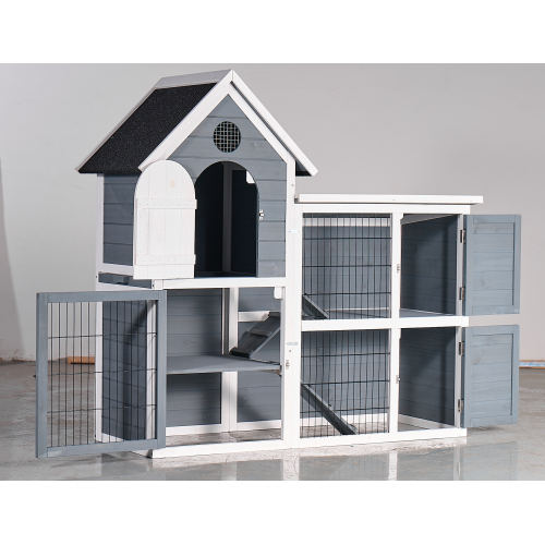 Casa de Pollos Exteriores Grande, Caja de Gallos y Conejera 2 Niveles Impermeable, Casa para Mascotas Madera con bandeja sin fugas, Techo impermeable y bandeja extraíble (50.98" L × 48.23" H, Gris, Azul) — imagen 2