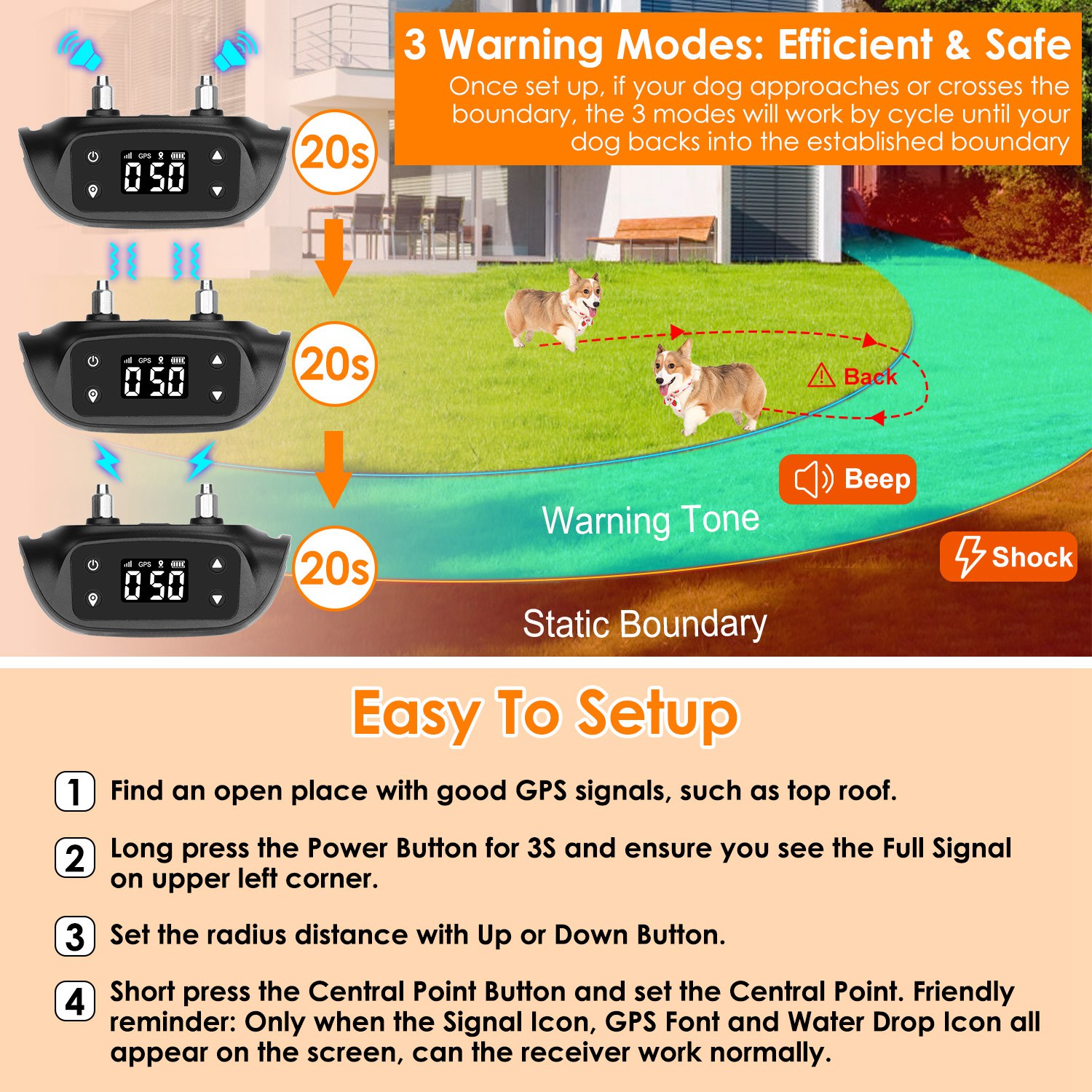 Rastreador GPS y Cerca para Perros 2 en 1 Cerca Inalámbrica GPS para Perros Collar GPS con Radio de 32-2887FT Impermeable IPX6 para Perros Pequeños, Medianos y Grandes — imagen 3