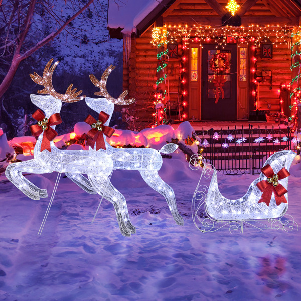 Trineo de Renos, Luz Blanca, Malla en Polvo, Luces Navideñas, Reno — imagen 9