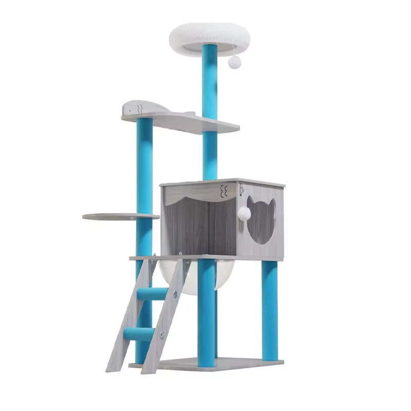 Poste de rascado para gatos, gran árbol de gato con casa, marco de escalada de madera, árbol de flores interactivo, mobiliario para gatos — imagen 4