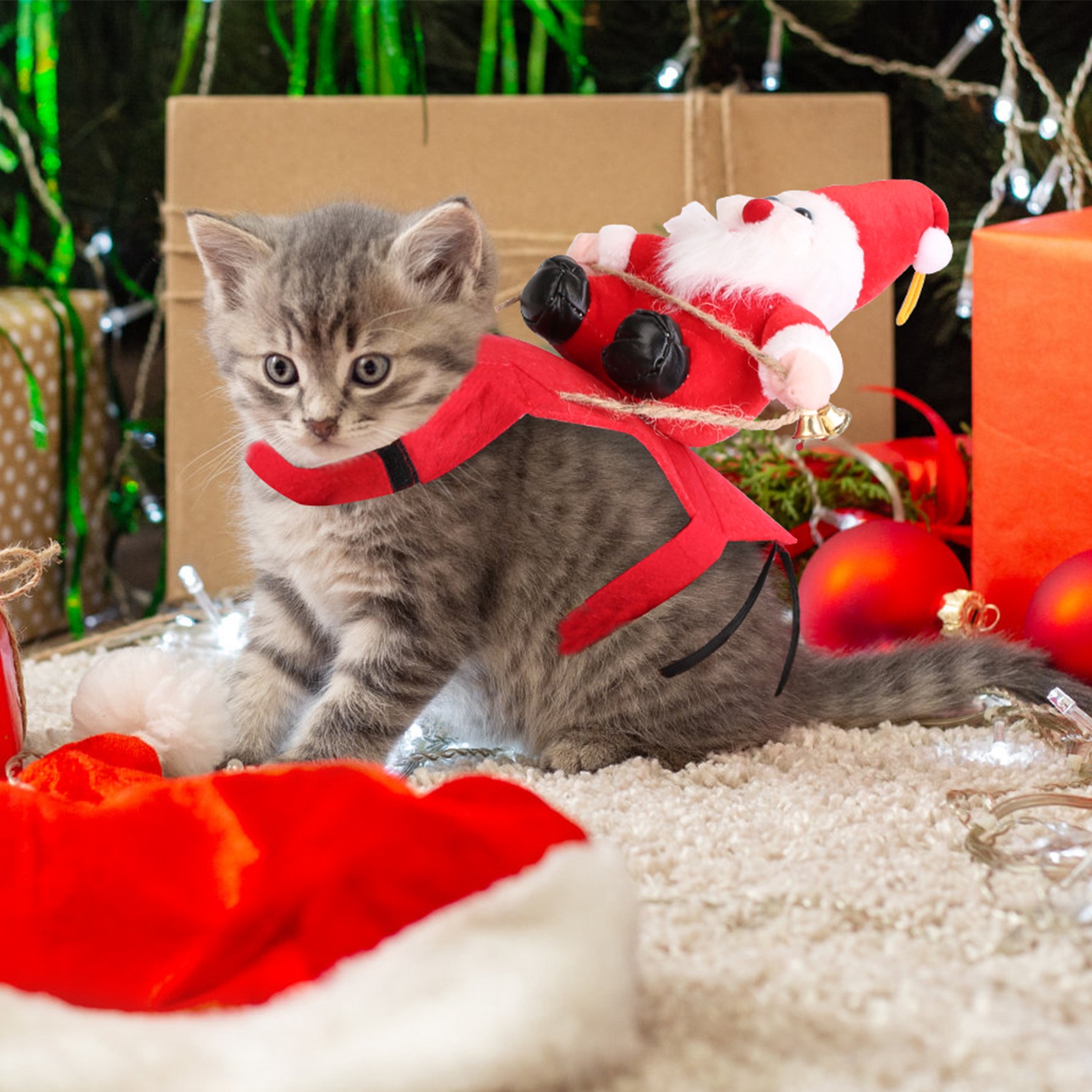 Opciones de Tamaño S-M-L-X - 1 Pieza Traje de Navidad para Mascotas - Chaqueta Roja con Patrón de Papá Noel y Campana para Perros y Gatos — imagen 11