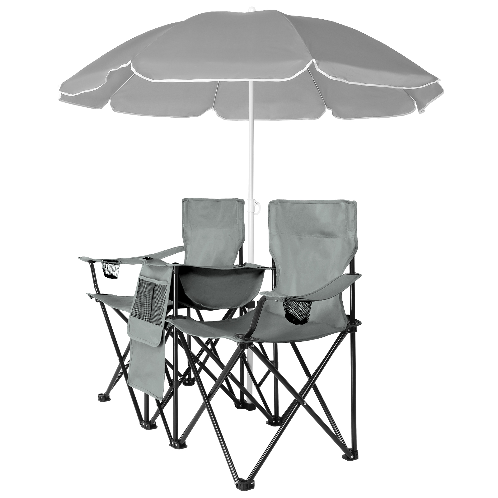 Silla de Pesca Gris, Base de Hierro, Tela Oxford 85kg con Sombrilla — imagen 5