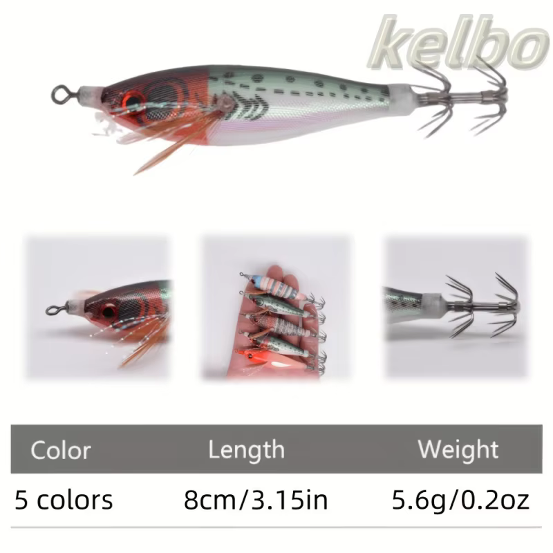 5pcs Glow-in-the-Dark Fishing Lures with 3D Eyes - Realistic Shrimp, Squid, Octopus - Hard Bait Jig Lures with Hooks, Non-Toxic — image 3