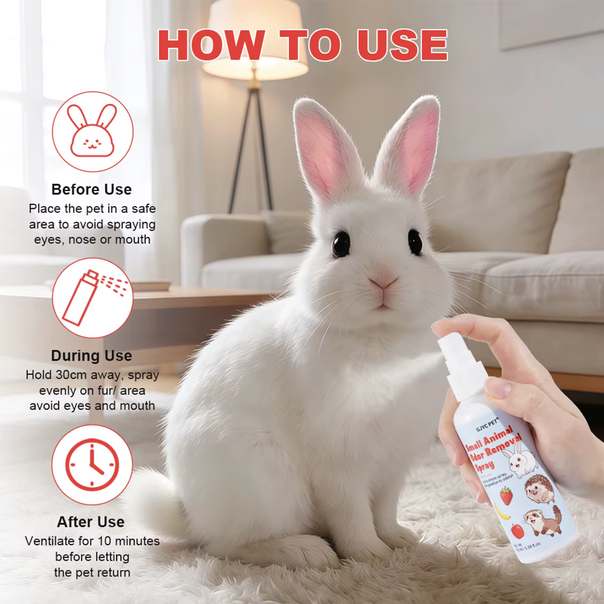 Small Animal Odor Remover Spray 100ml Strawberry Scent Gentle Long Lasting for Rabbit Ferret Hedgehog Guinea Pig Cage Care — image 4