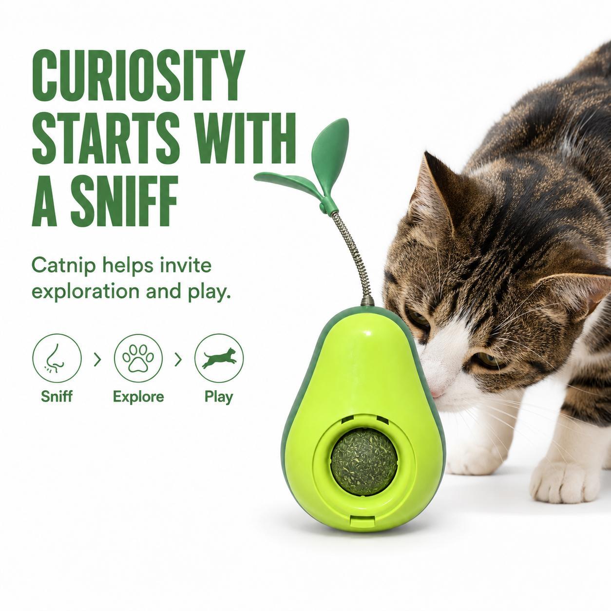 Avocado-Shaped Cat Tumbler Toy Interactive Wobble Toy That Self-Rights Includes Replaceable Feather & Catnip Ball Indoor Toy For Exercise, Entertainment, And Boredom Relief For Kittens — image 2