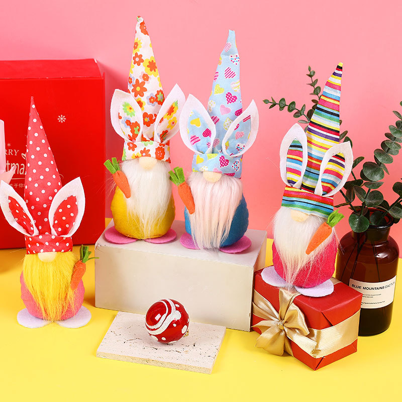 Nuevos decorados de Pascua muñeco de conejo con cara de nabo y enano sin rostro para decoración de ventana — imagen 3