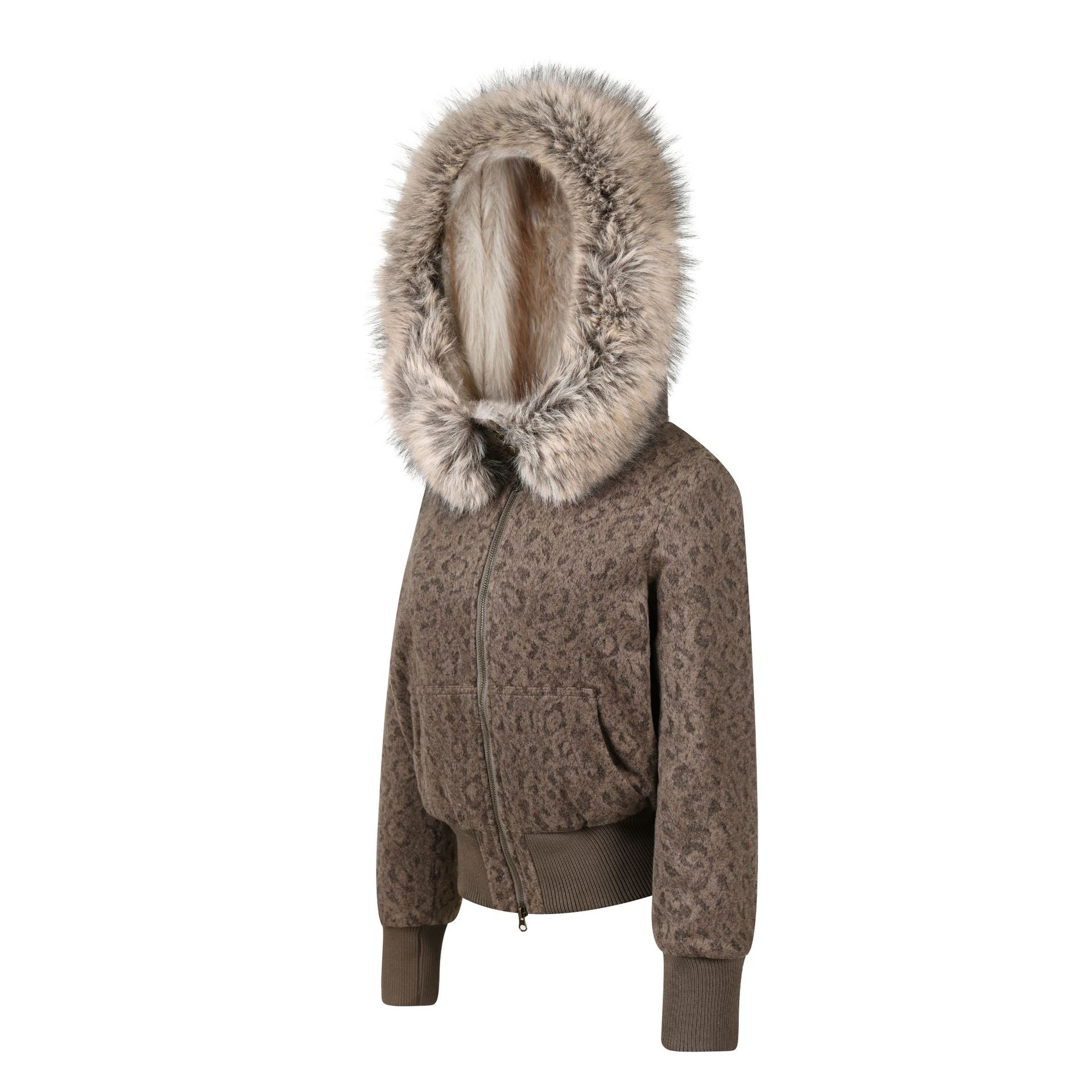 Leopard Print Long Sleeve Zipper Hooded Jacket for Women — image 3