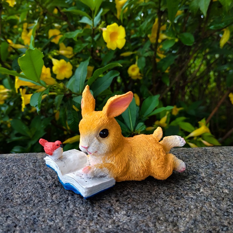 Garden bunny reading animal ornaments — image 5