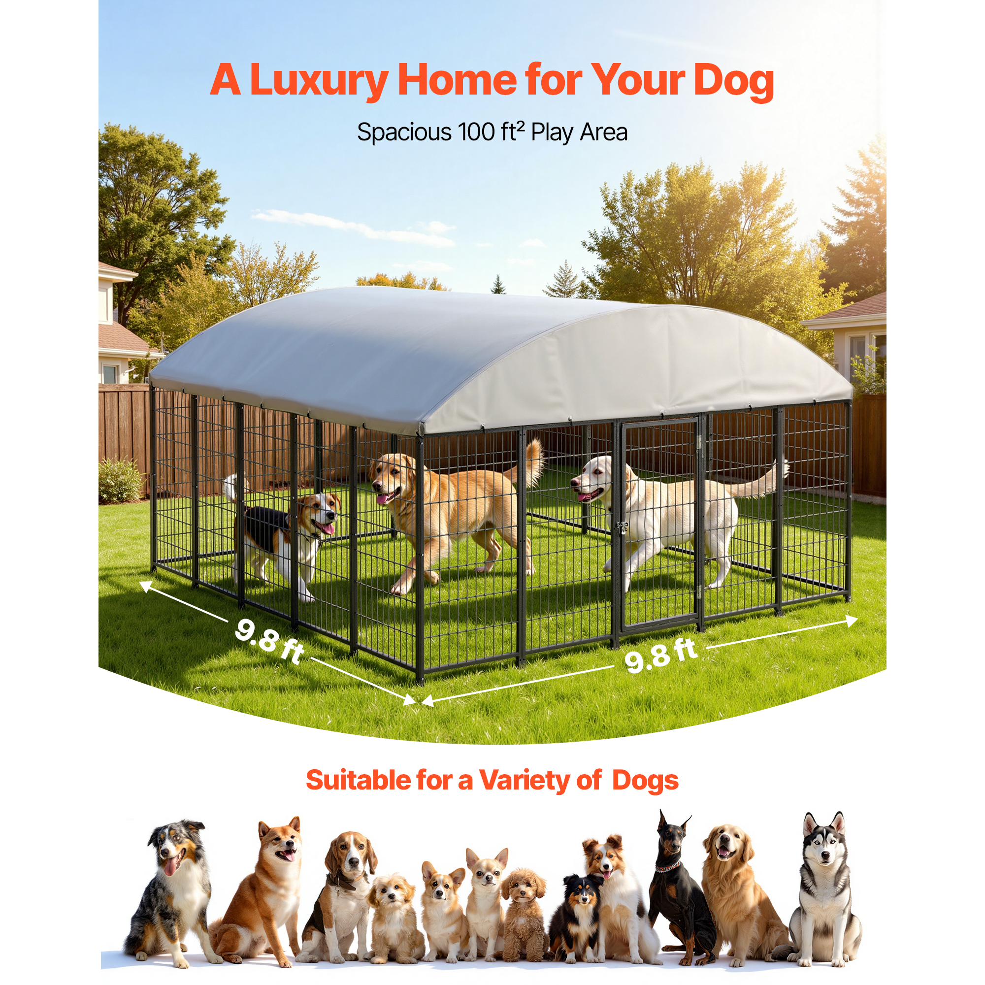 Cubo para Perros al Aire Libre, 9.8 x 9.8 x 5.4 pies Gran Cubículo con Cerradura Segura, Recintos Exteriores para Perros Grandes con Techo Resistente a UV y Impermeable, Caja Pesada para Mascotas de Gran Tamaño — imagen 4