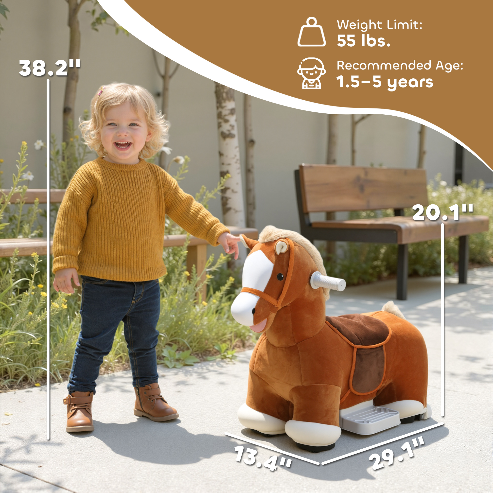 Caballito Montable a Batería de 6V con Música, Marcha Adelante, Pedal, Tacto Suave, Funda Lavable, para Niños de 1.5 a 5 Años — imagen 4