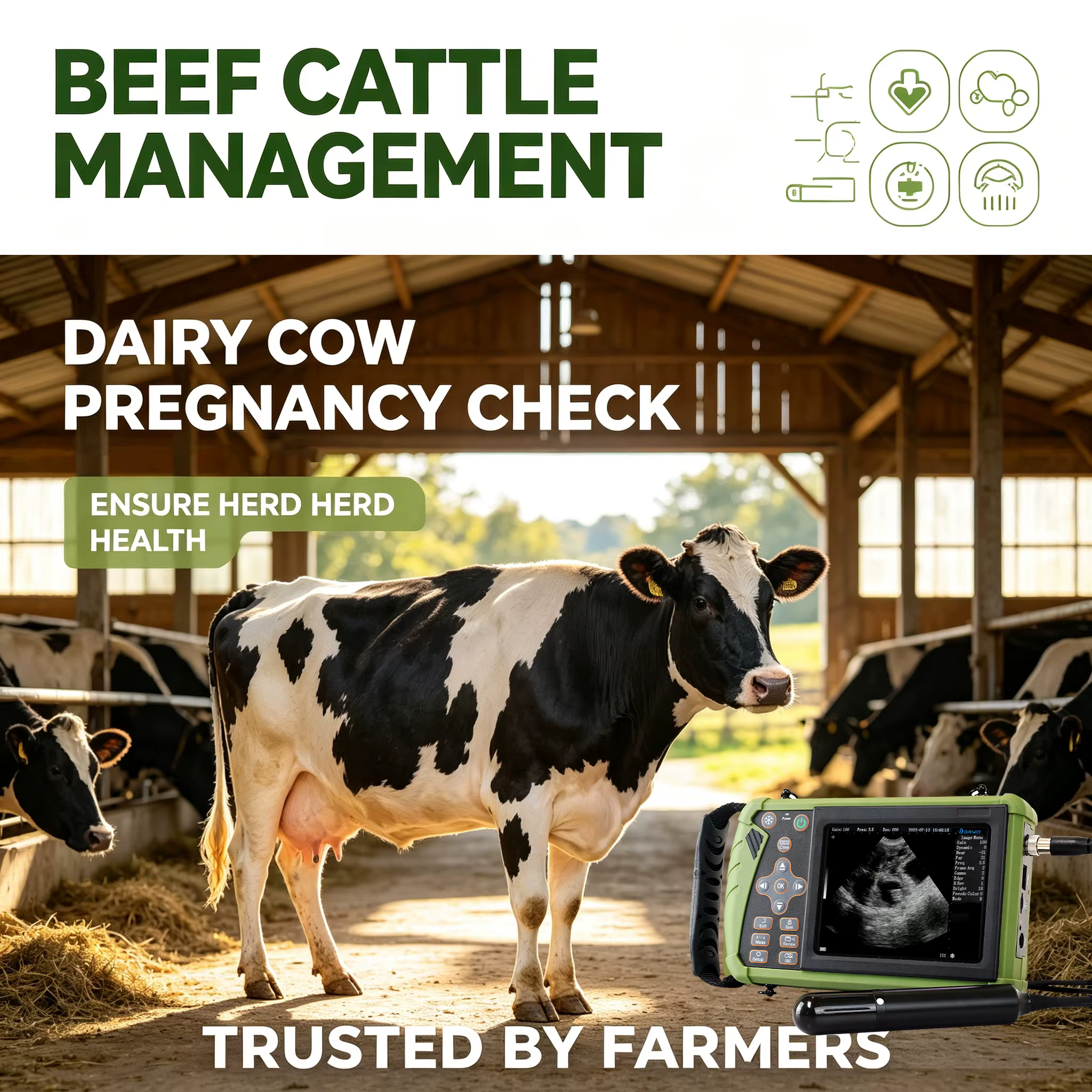 Portable Veterinary Ultrasound Scanner for Pregnancy Vet B-Ultra Machine with 3.5MHz Rectal Probe for Cows Horses Camels Animals — image 2