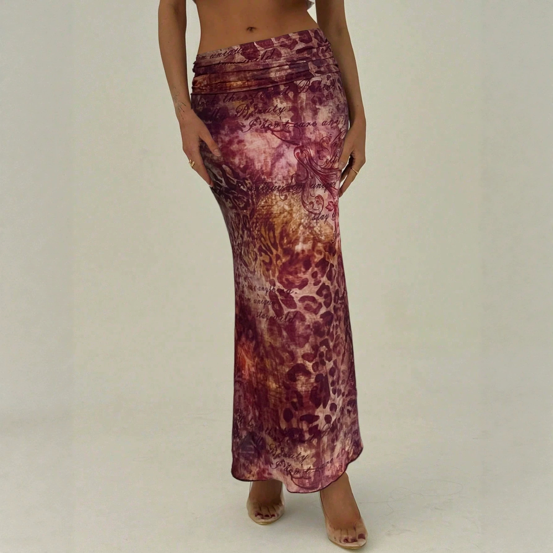 Vestido de Pescado de Cintura Alta con Malla Impreso en Alto, Fino y Ajustado — imagen 5